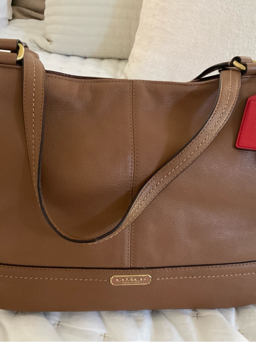 Coach Tan Leather Shoulder Bag with Gold Accent